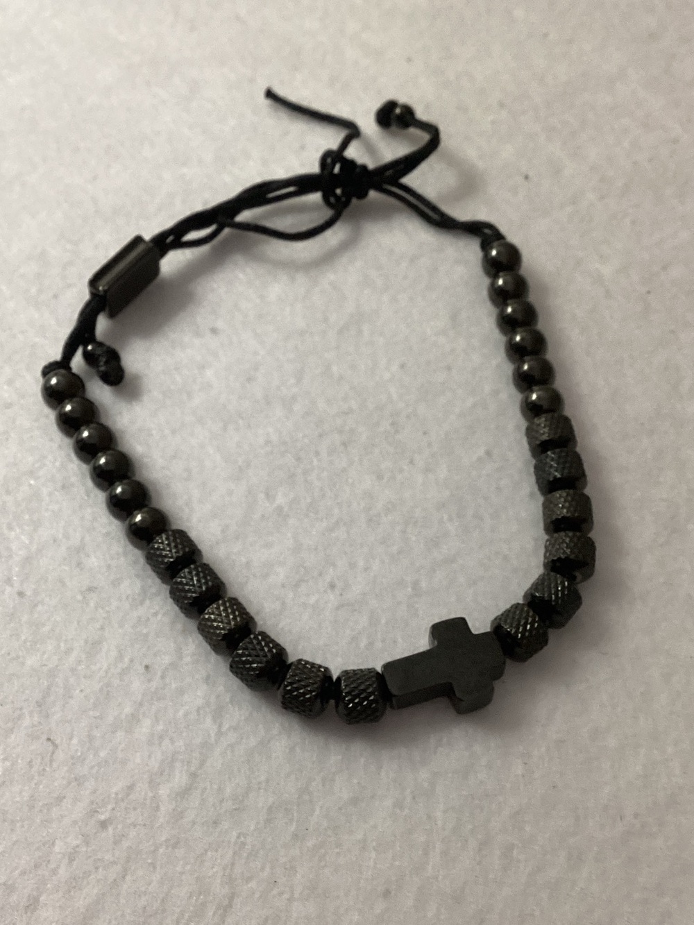 Rhona Sutton Black Cross Beaded Rope Stainless Steel Bracelet